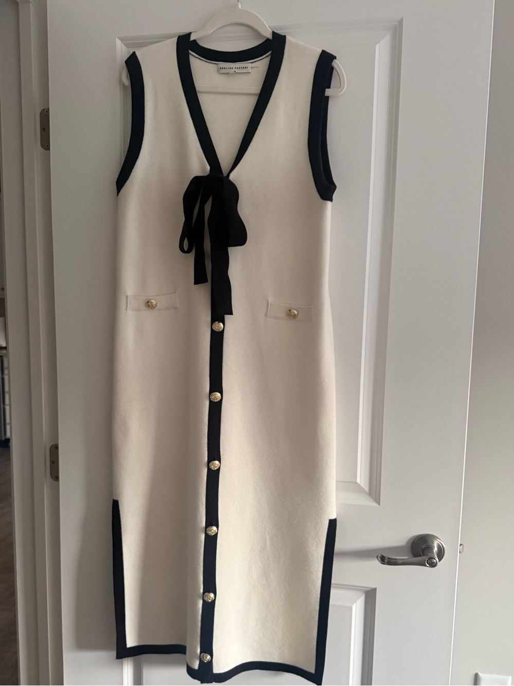 English Factory Knit Midi Dress with Ribbon Tie - Picture 4 of 4